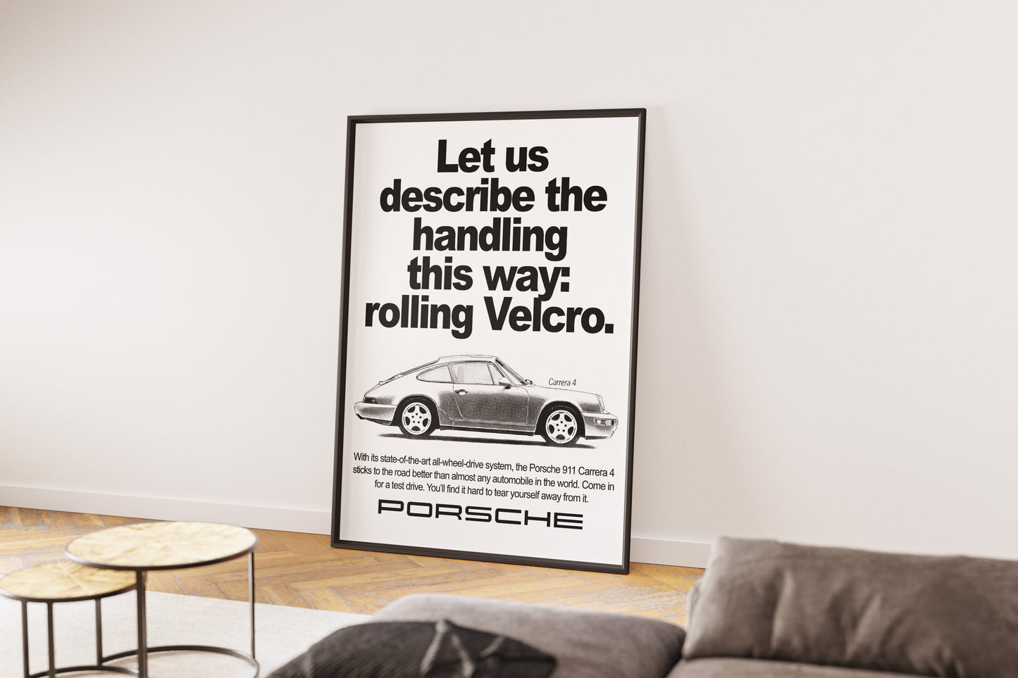 Porsche "Let Us Describe The Handling This Way: Rolling Velcro" Poster